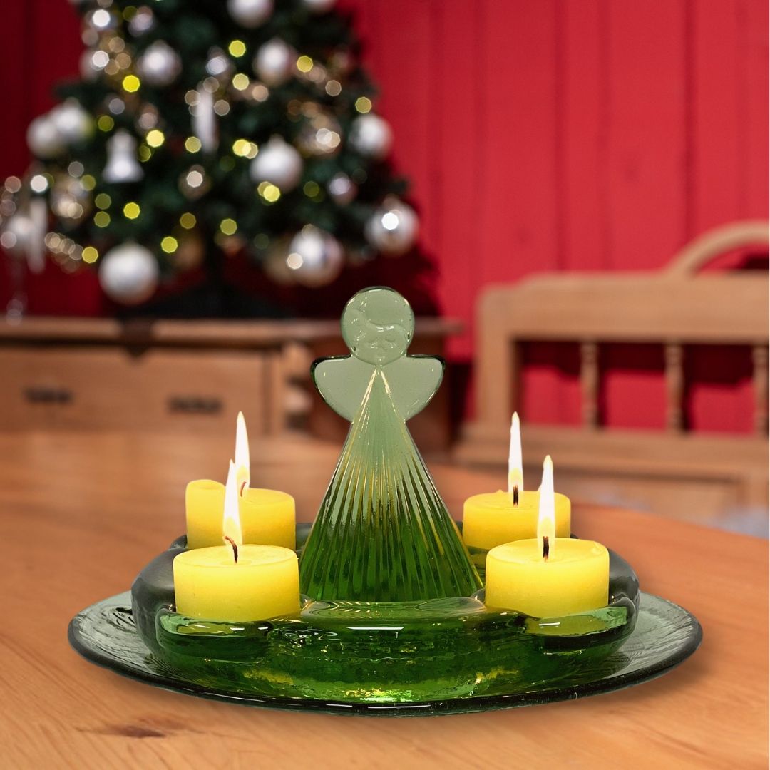 Original Thüringer Waldglas - Komplett-Set Adventsklassiker 1 Engel, Adventskranz, Teller, Kerzen, Karte