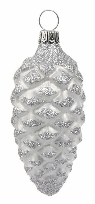 Christbaum Zapfen 8 cm weiß gefrostet & Eichblatt silber Weihnachtsbaumschmuck  WINTERZEIT, 4 -teilig Christbaum Zapfen 8 cm weiß gefrostet & Eichblatt silber Weihnachtsbaumschmuck  WINTERZEIT, 4 -teilig