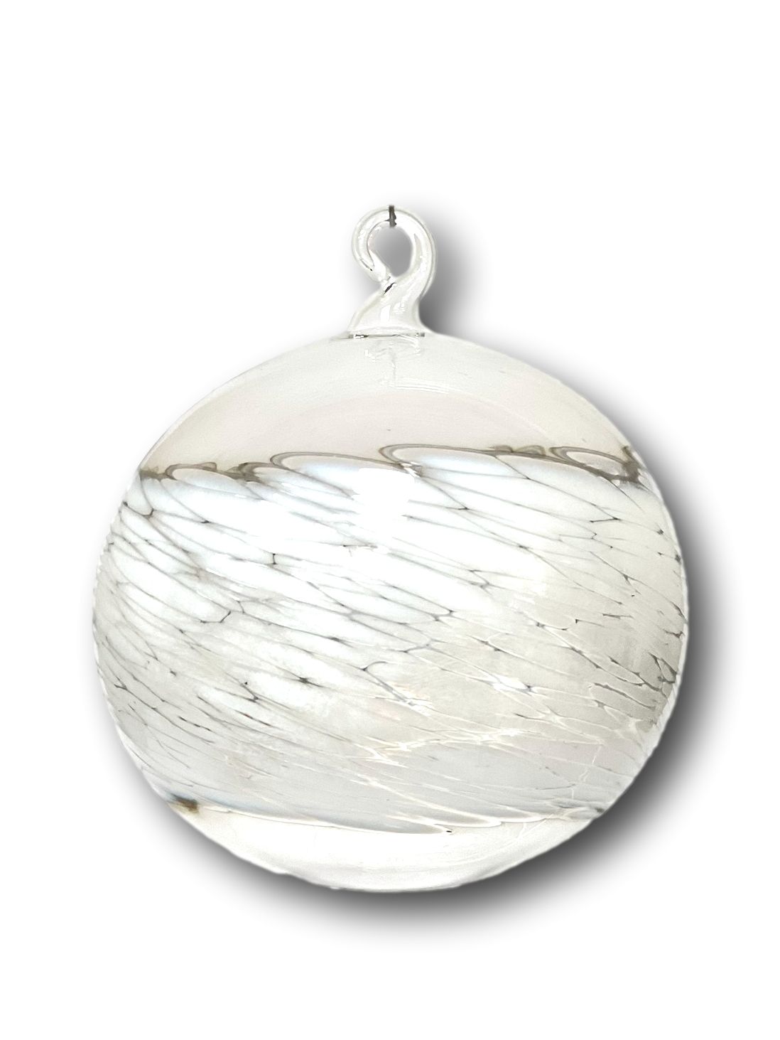 'Johanna' Echtglas-Weihnachtskugel mit Glasöse, ca. 10 cm weißes Glasgranulat, 4-fach gepackt