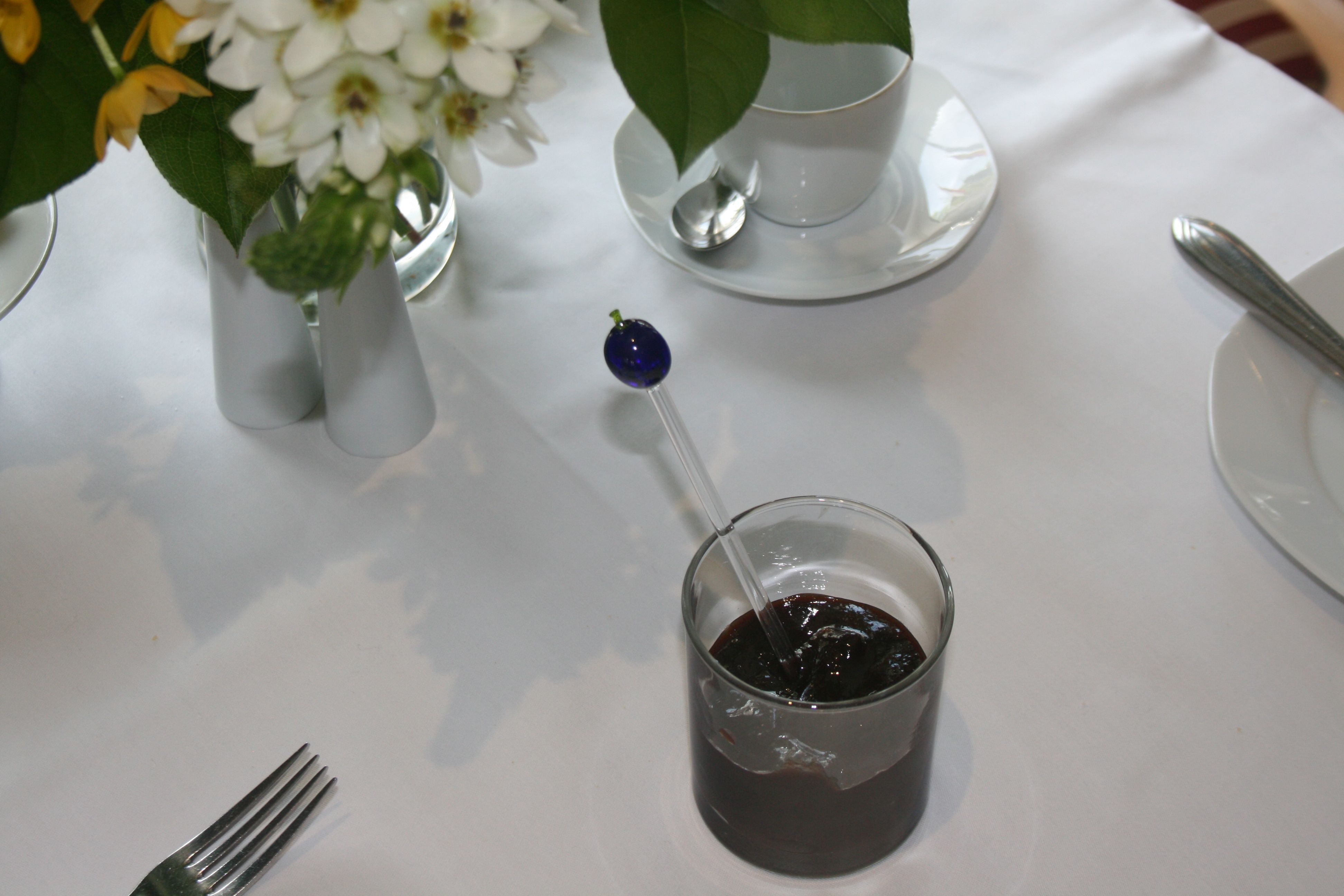 Marmeladenlöffel aus Glas mit Pflaume, ca. 14cm Löffel für Konfitüre und Gelee