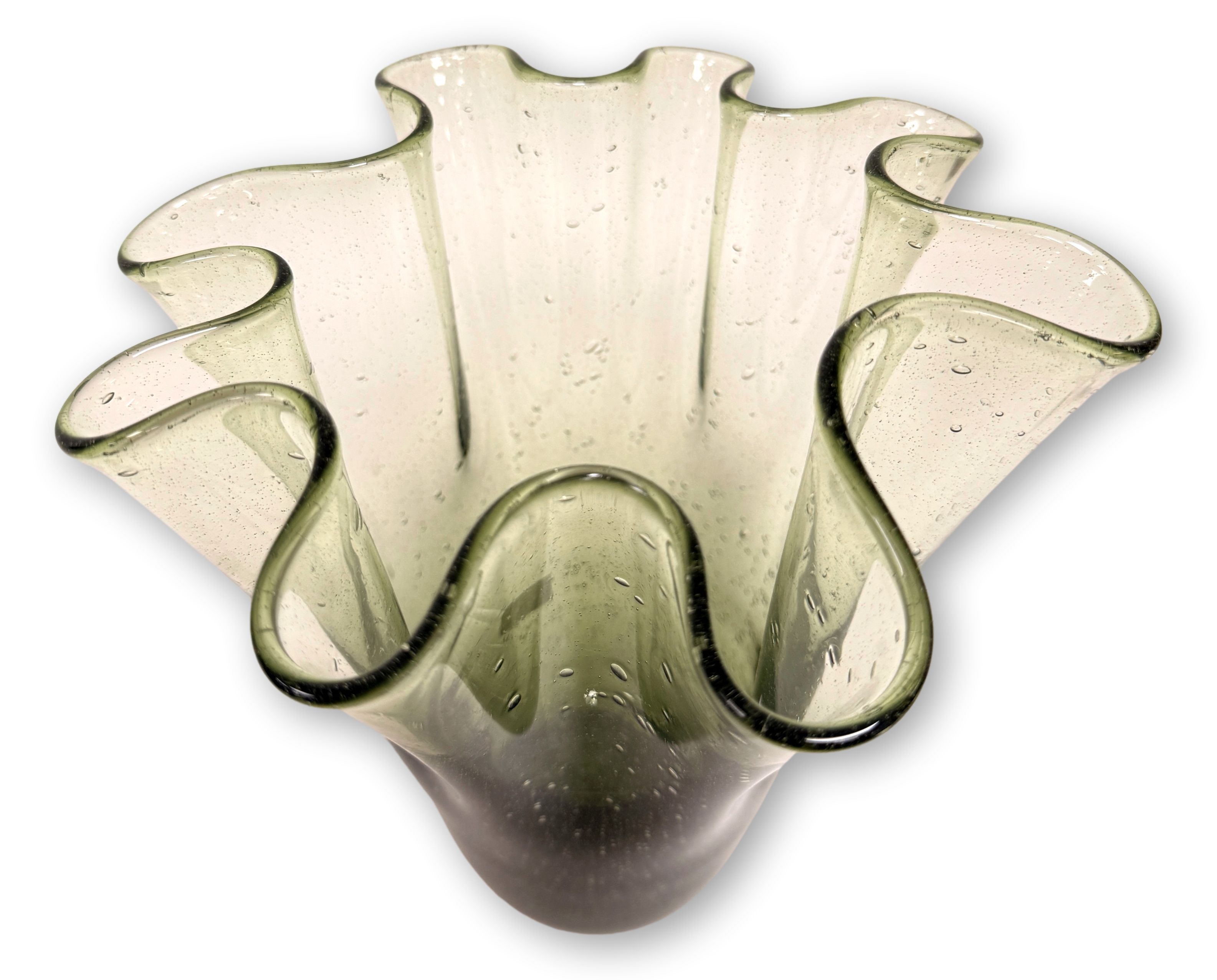 Original Thüringer Waldglas, Vase Florentine Faltenvase, ofenfertige, klassische Vase mit dem Abriss