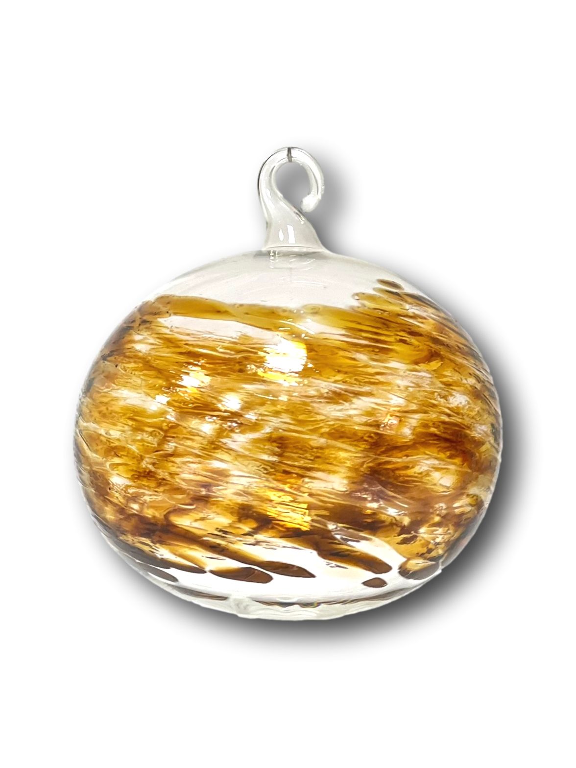 'Johanna' Echtglas-Weihnachtskugel mit Glasöse, ca. 10 cm bernsteinfarbenes Glasgranulat, 4-fach gepackt