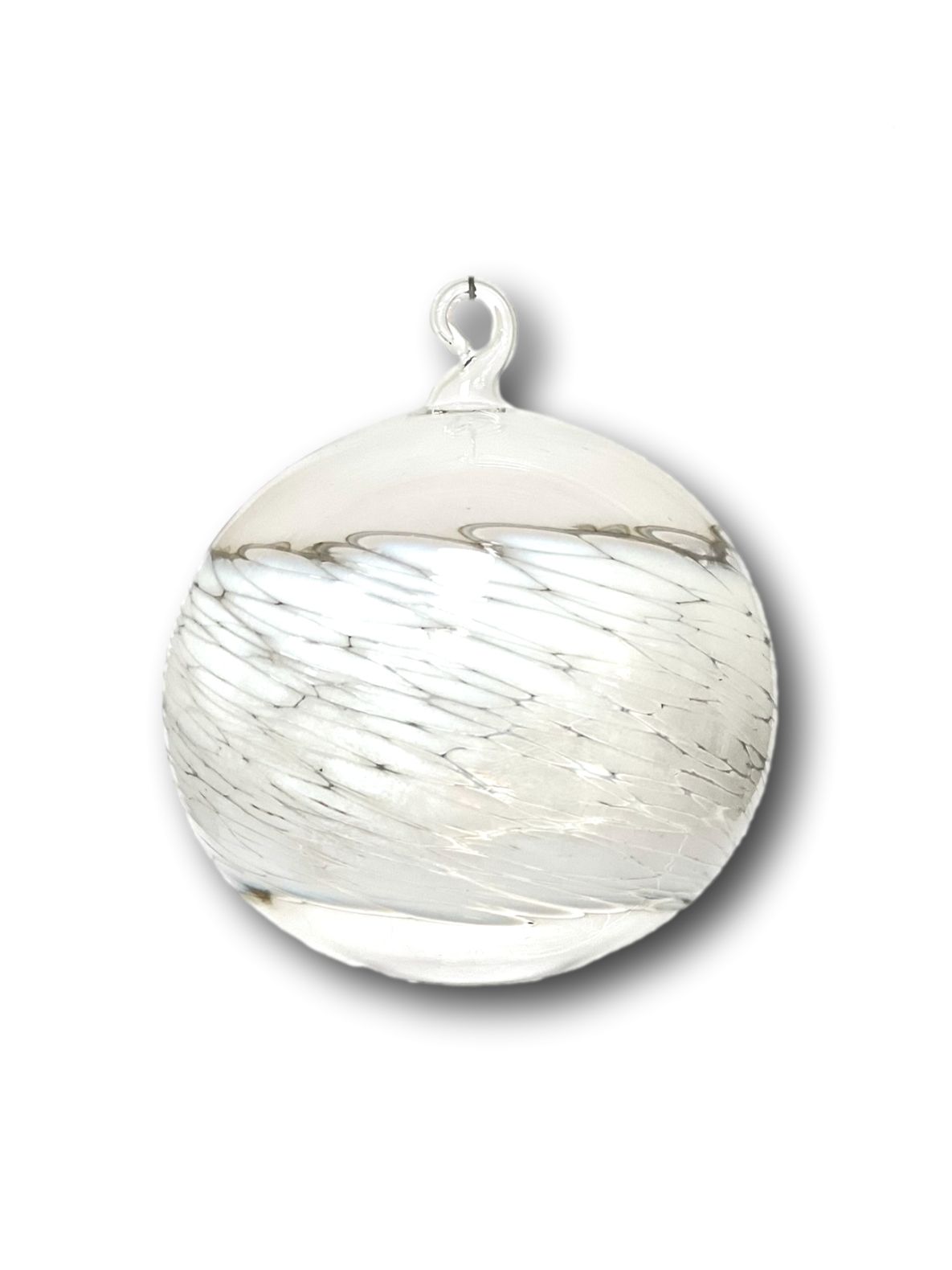 'Johanna' Echtglas-Weihnachtskugel mit Glasöse, ca. 8 cm weißes Glasgranulat, 6-fach gepackt