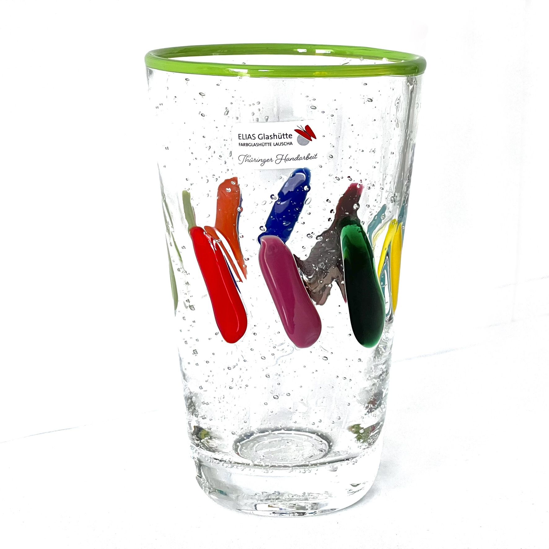 PUEBLO FarbGlasSerie  - Glas, Becher - Rand grün bunt - verspielt - vielfältig