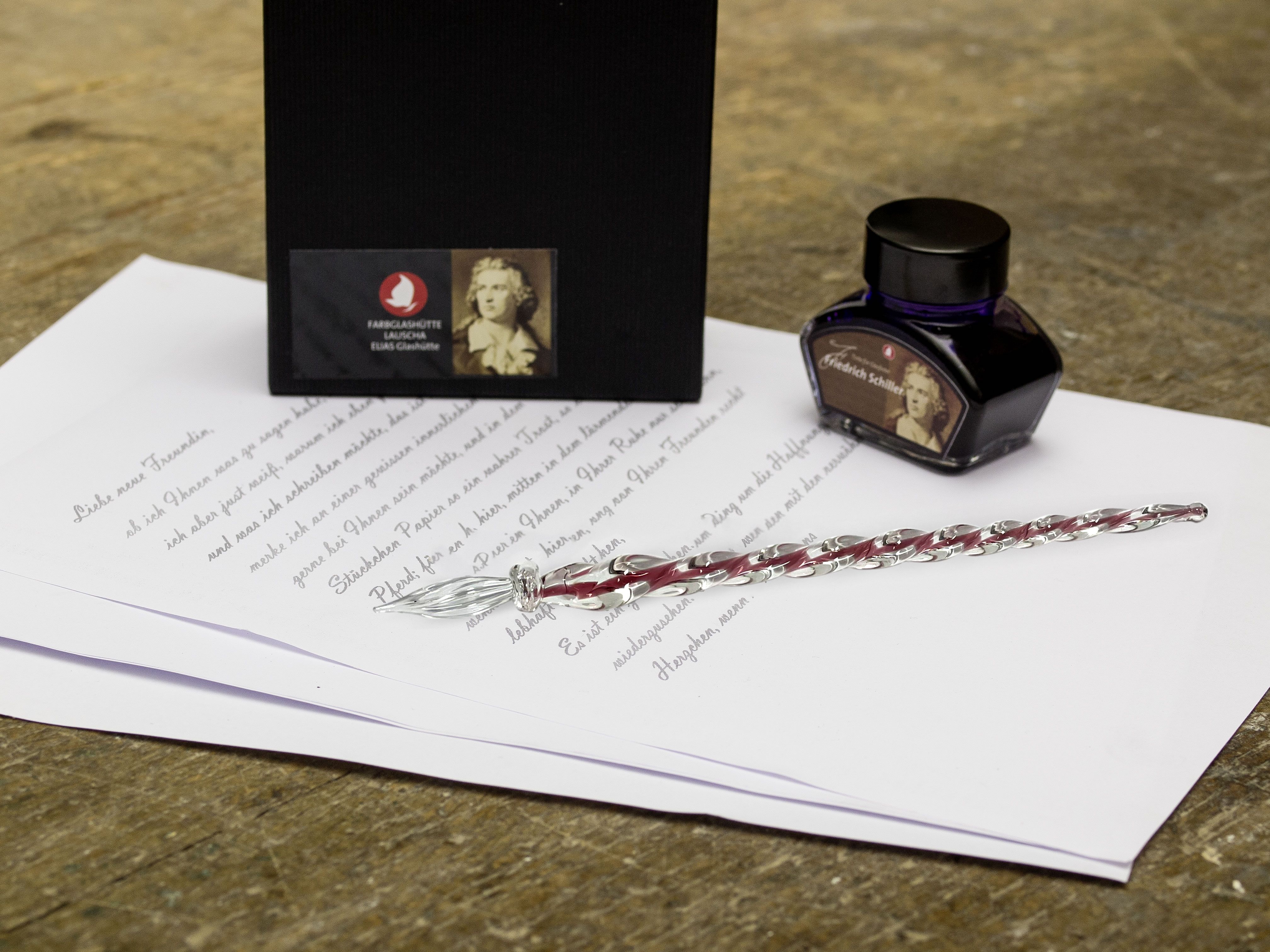 Glasfeder Geschenkset SCHILLER in Geschenkbox inklusive Tinte und Glasfeder, Design Lila (Violett)