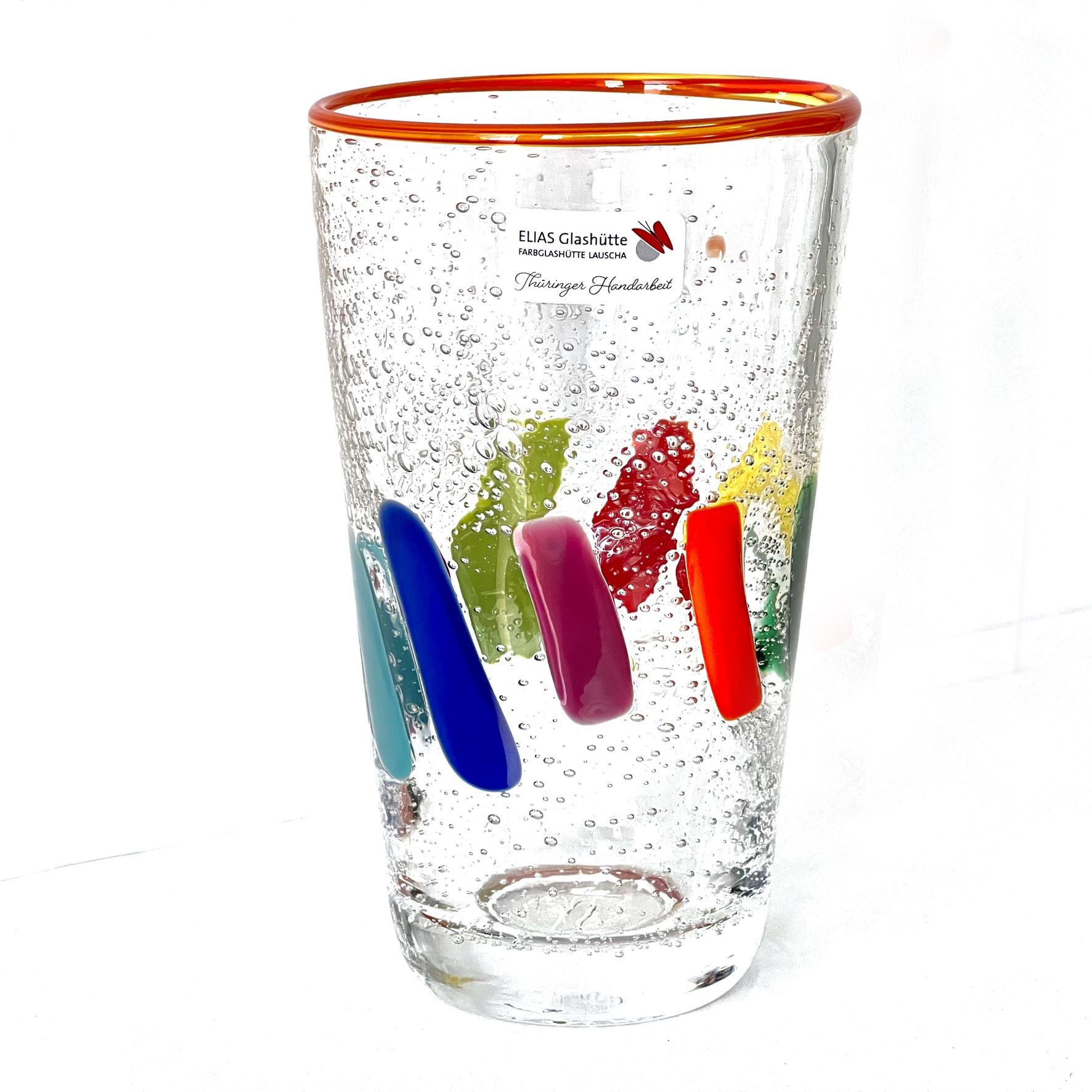 PUEBLO FarbGlasSerie  - Glas, Becher - Rand 2Farbig rot / orange - bunt - verspielt - vielfältig PUEBLO FarbGlasSerie  - Glas, Becher - Rand 2Farbig rot / orange - bunt - verspielt - vielfältig