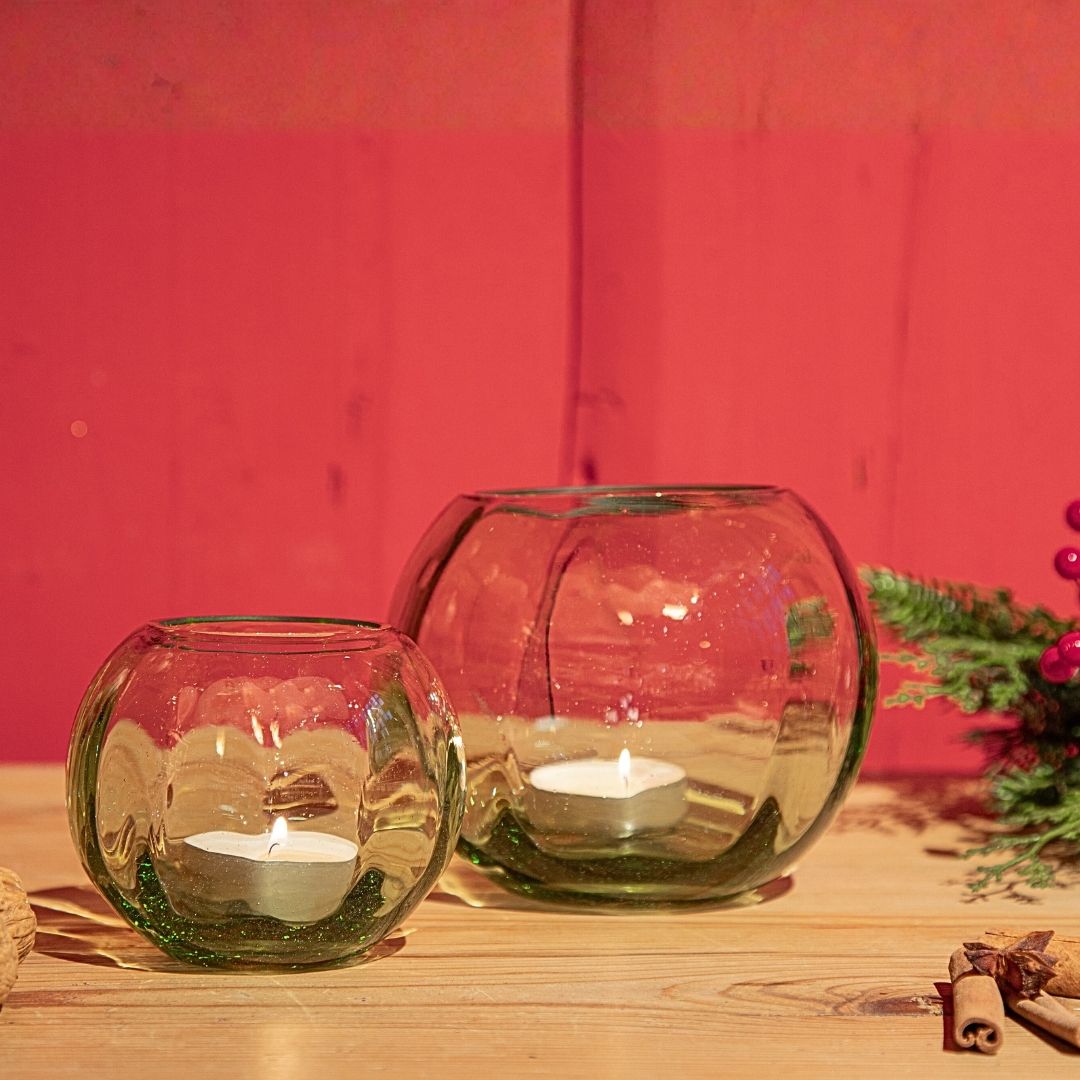 Original Thüringer Waldglas - Set Adventsgeflüster je 1 kleiner und großes Windlicht Adelheid & Karte