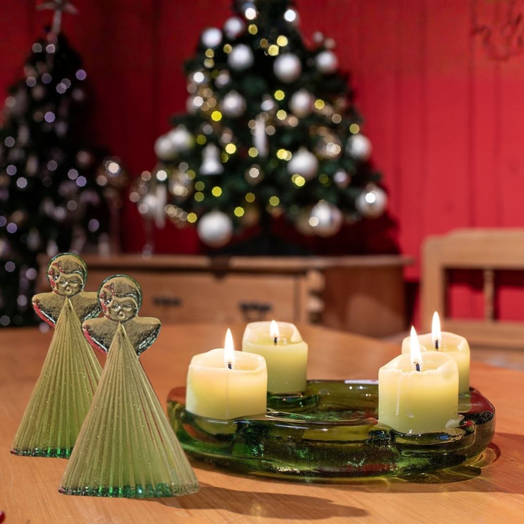 Original Thüringer Waldglas - Set Adventsklassiker 2 Engel, Adventskranz, Kerzen & Karte