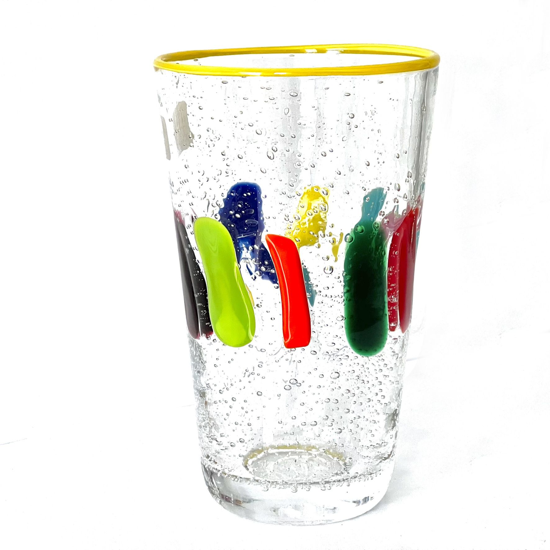 PUEBLO FarbGlasSerie  - Glas, Becher - Rand Sonnengelb bunt - verspielt - vielfältig PUEBLO FarbGlasSerie  - Glas, Becher - Rand Sonnengelb bunt - verspielt - vielfältig