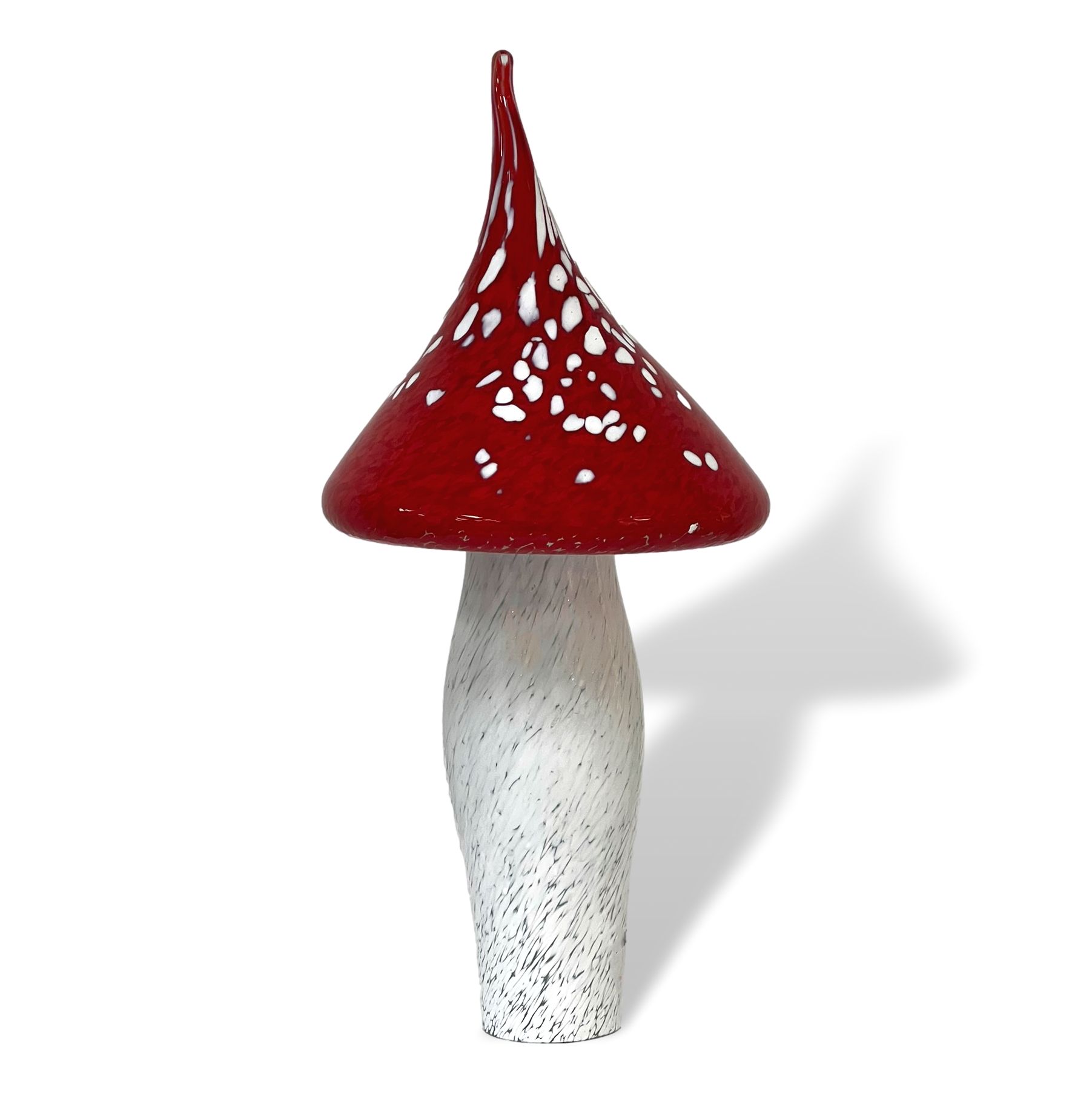 Fliegenpilz aus Glas, ca. 27-30 cm groß, rot-weiß getupft mit spitzer Kappe Fliegenpilz aus Glas, ca. 27-30 cm groß, rot-weiß getupft mit spitzer Kappe