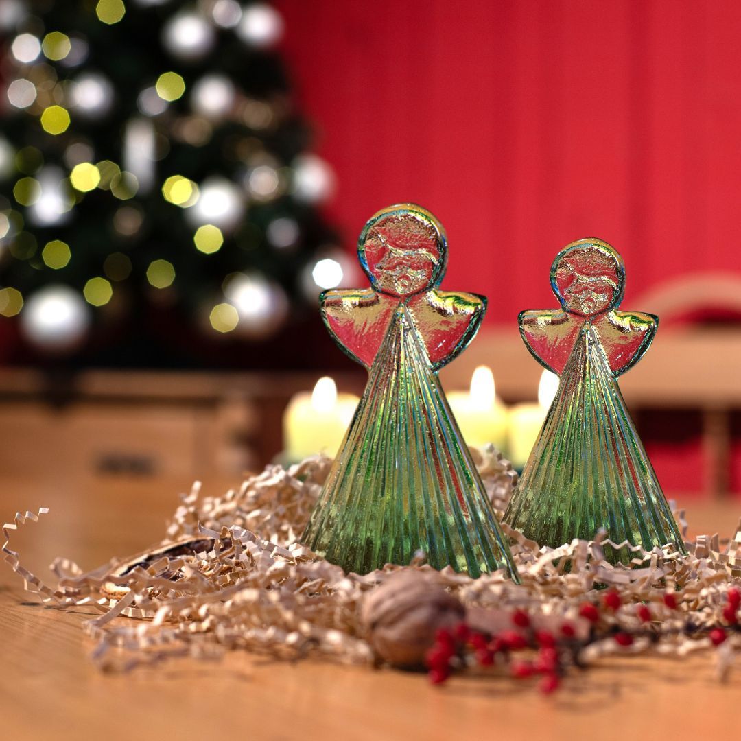 Original Thüringer Waldglas - Set himmlischen Zwillinge aus 2 großen Engeln im Faltenrock