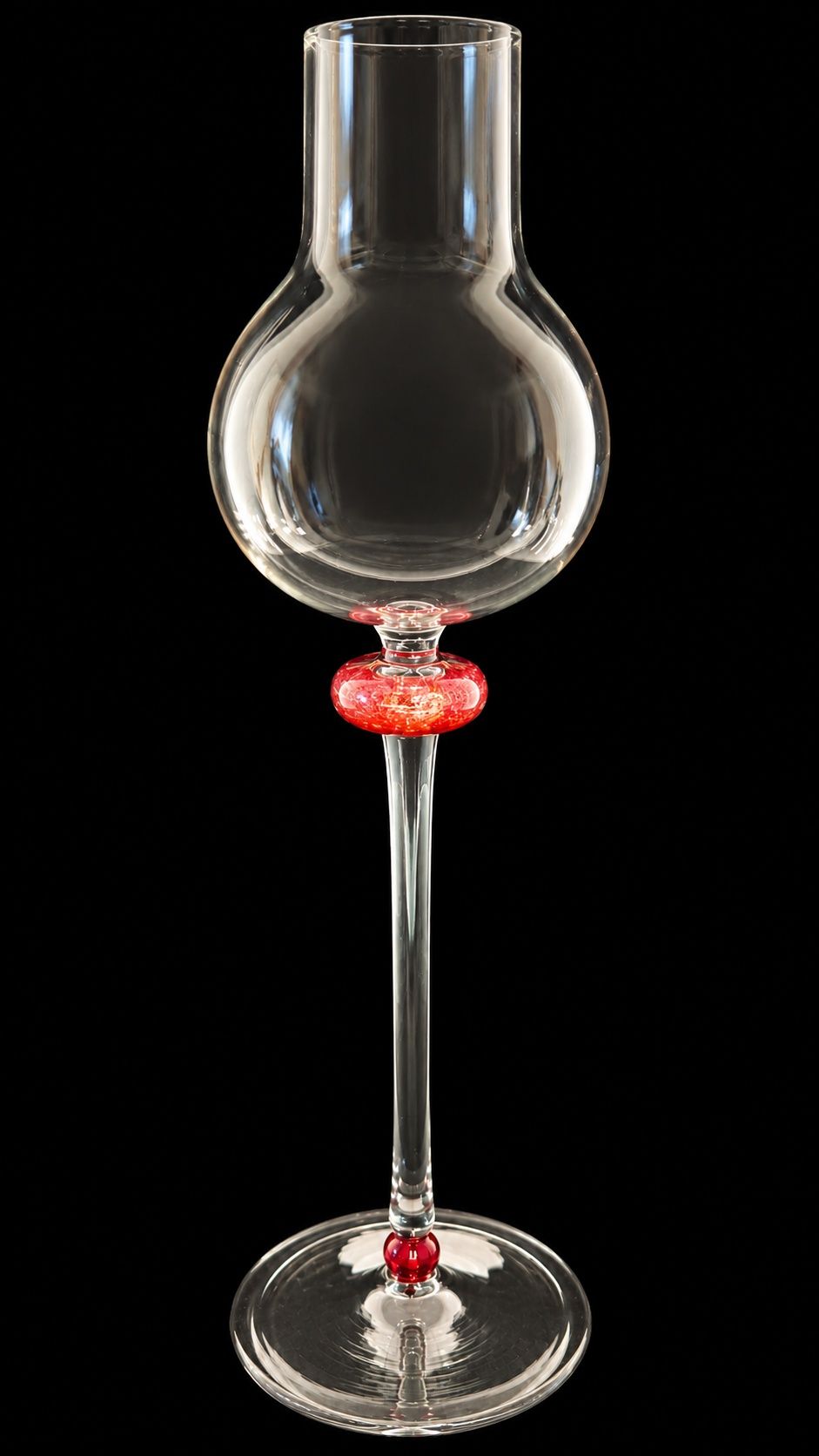 Grappaglas "Steffen", mundgeblasen mit rotem Akzent ca. 23,5 cm hoch