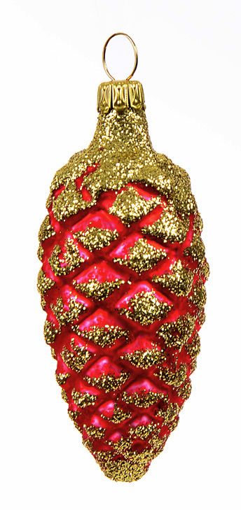 Christbaum Zapfen 8 cm MYSTIC RED gold verz. 4 -teilig Weihnachtsbaumschmuck MYSTIC RED