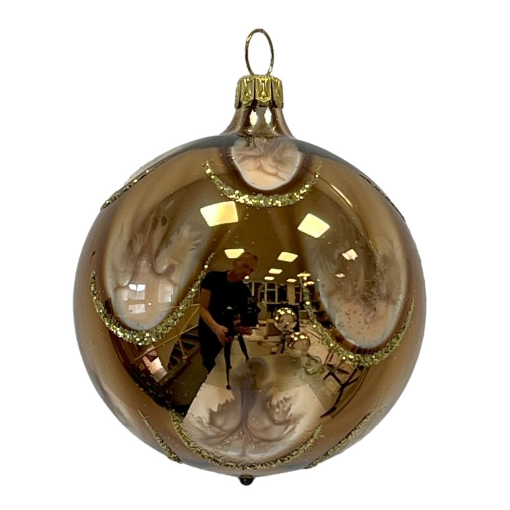 Christbaum Kugel 8 cm Lauflack Palisander Gold verziert Weihnachtsbaumschmuck PALISANDER, 3 -teilig