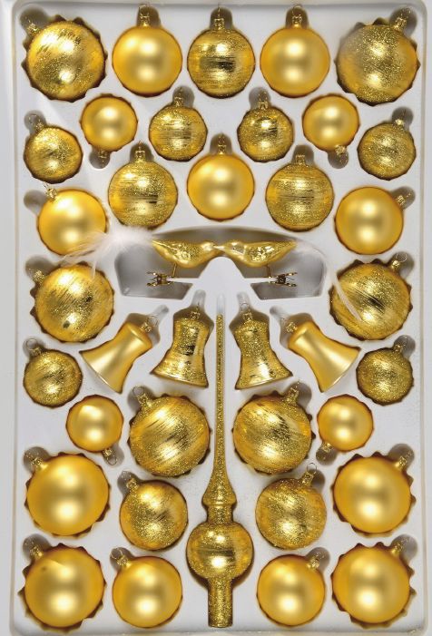 .Christbaumschmuck Sortiment ELEGANZ 39-teilig Weihnachtsbaumschmuck gold matt mit Goldglimmer .Christbaumschmuck Sortiment ELEGANZ 39-teilig Weihnachtsbaumschmuck gold matt mit Goldglimmer