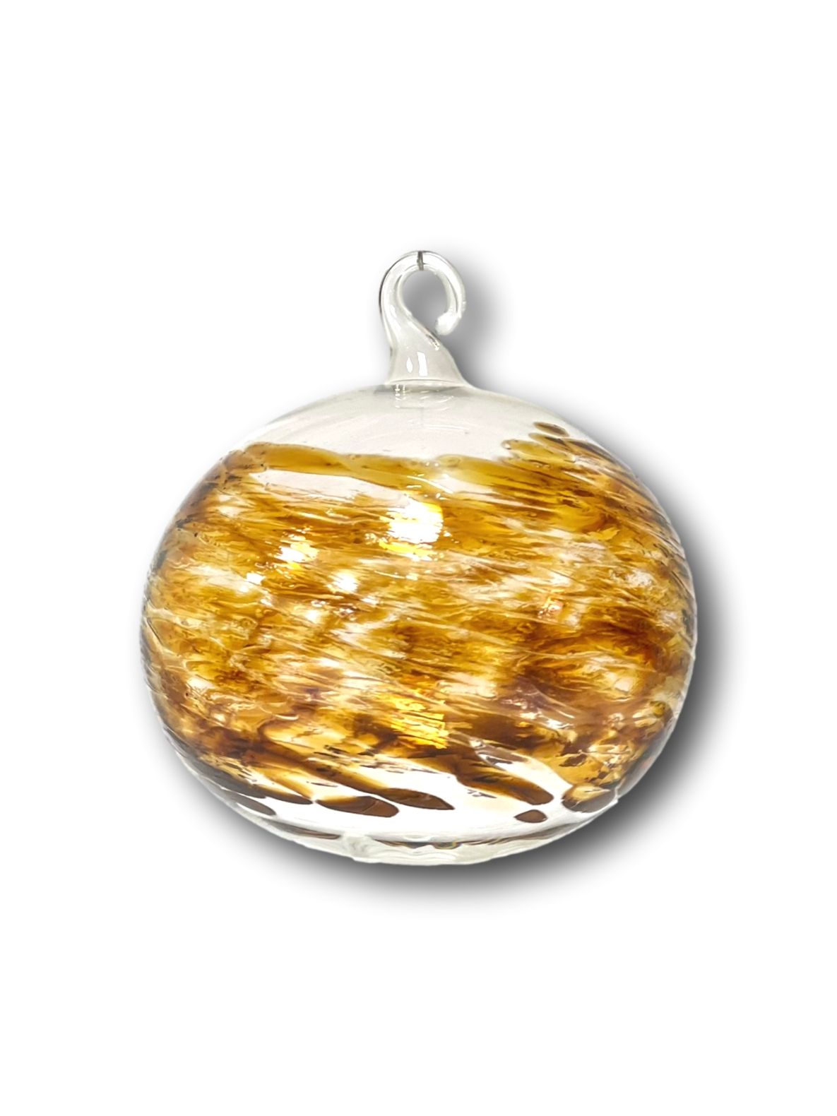 'Johanna' Echtglas-Weihnachtskugel mit Glasöse, ca. 8 cm bernsteinfarbenes Glasgranulat, 6-fach gepackt