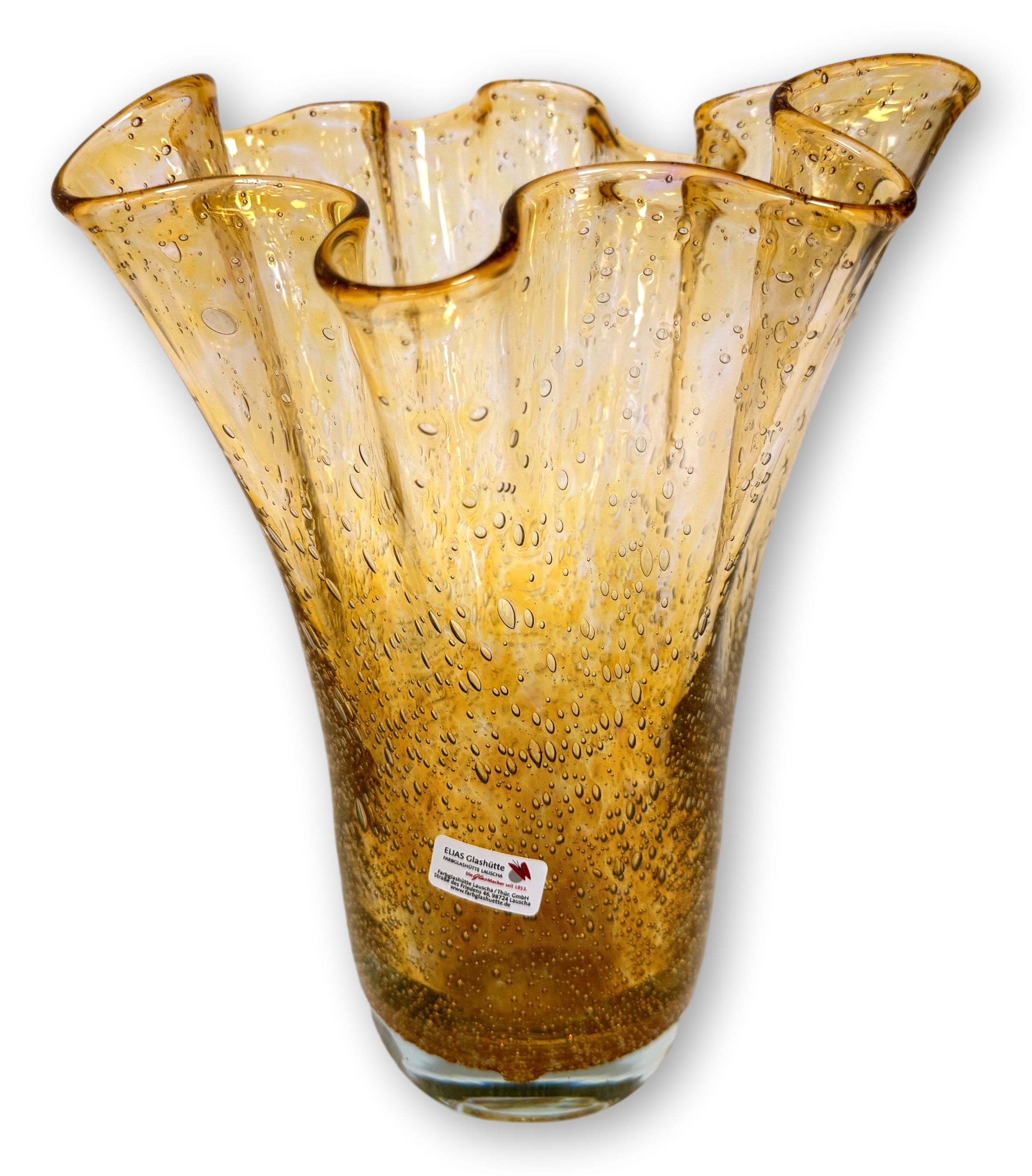 Original Lauschaer Glasvase "Florentine" - Retro-Klassiker Faltenvase, ofenfertige, klassische Vase mit dem Abriss