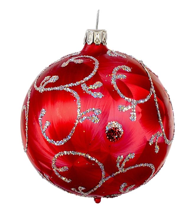 Christbaum Kugel ROKOKO 6 cm rot gefrostet silberne Ranke Weihnachtsbaumschmuck ROKOKO, 5 -teilig