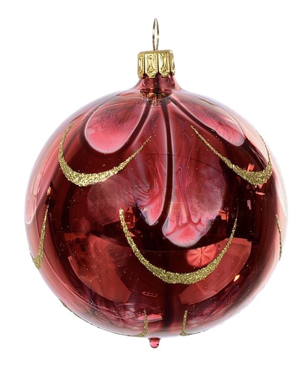 Christbaum Kugel 8 cm Lauflack Kaminrot verziert Weihnachtsbaumschmuck NATURZEIT, 3 -teilig