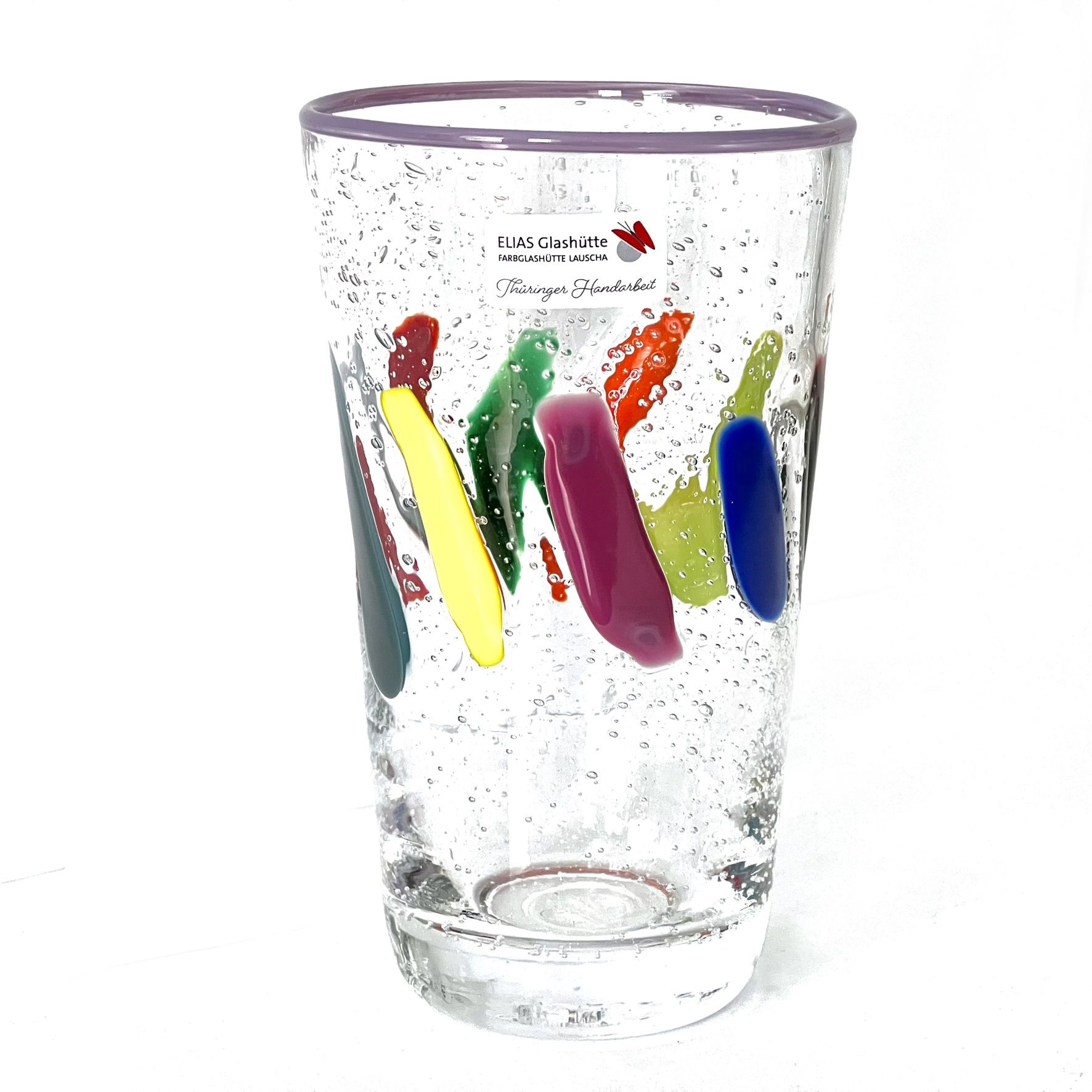 PUEBLO FarbGlasSerie  - Glas, Becher - Rand flieder bunt - verspielt - vielfältig PUEBLO FarbGlasSerie  - Glas, Becher - Rand flieder bunt - verspielt - vielfältig