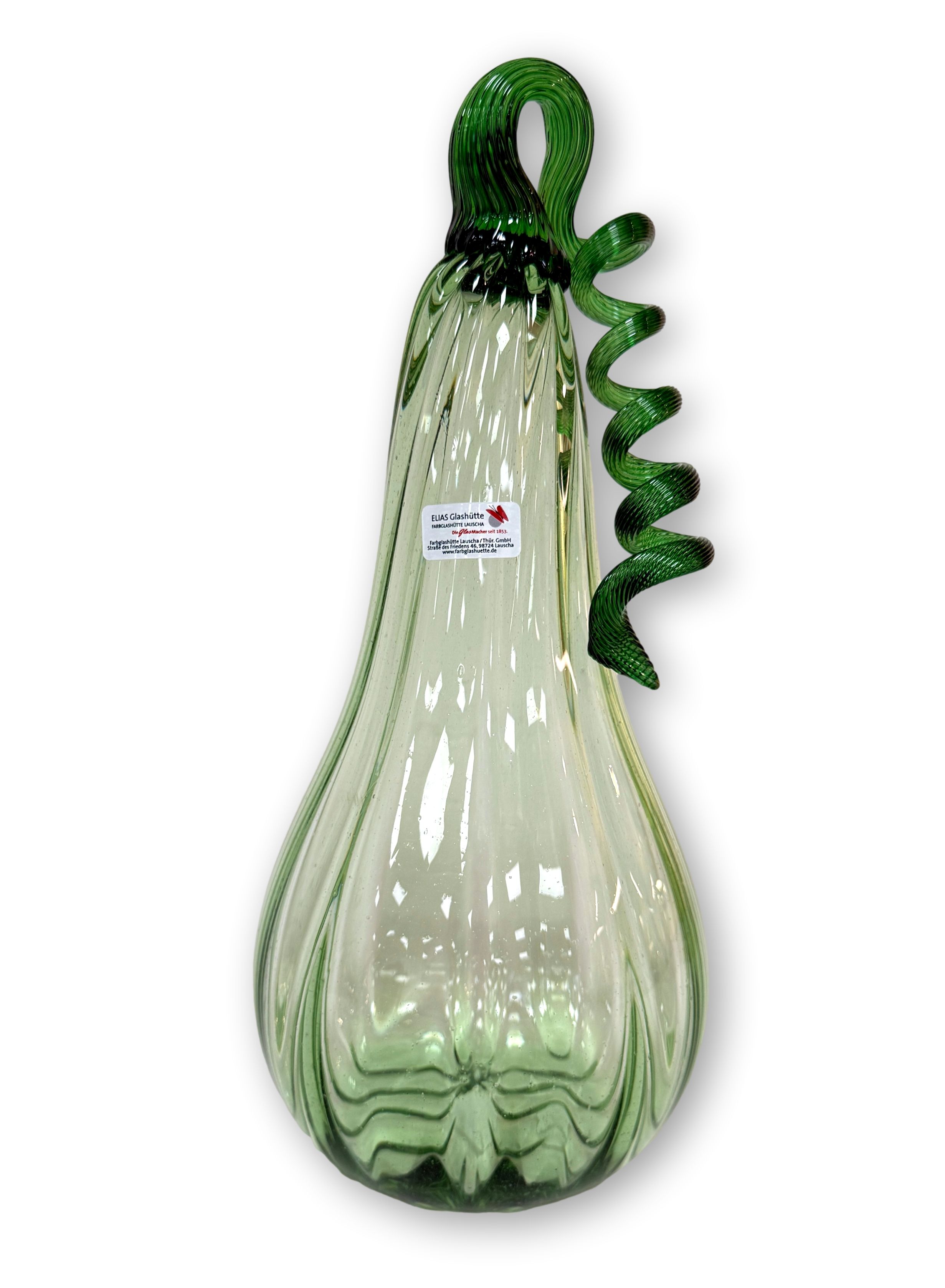 Kürbis aus Glas, grünes Thüringer Waldglas, spitz "flaschenförmig"