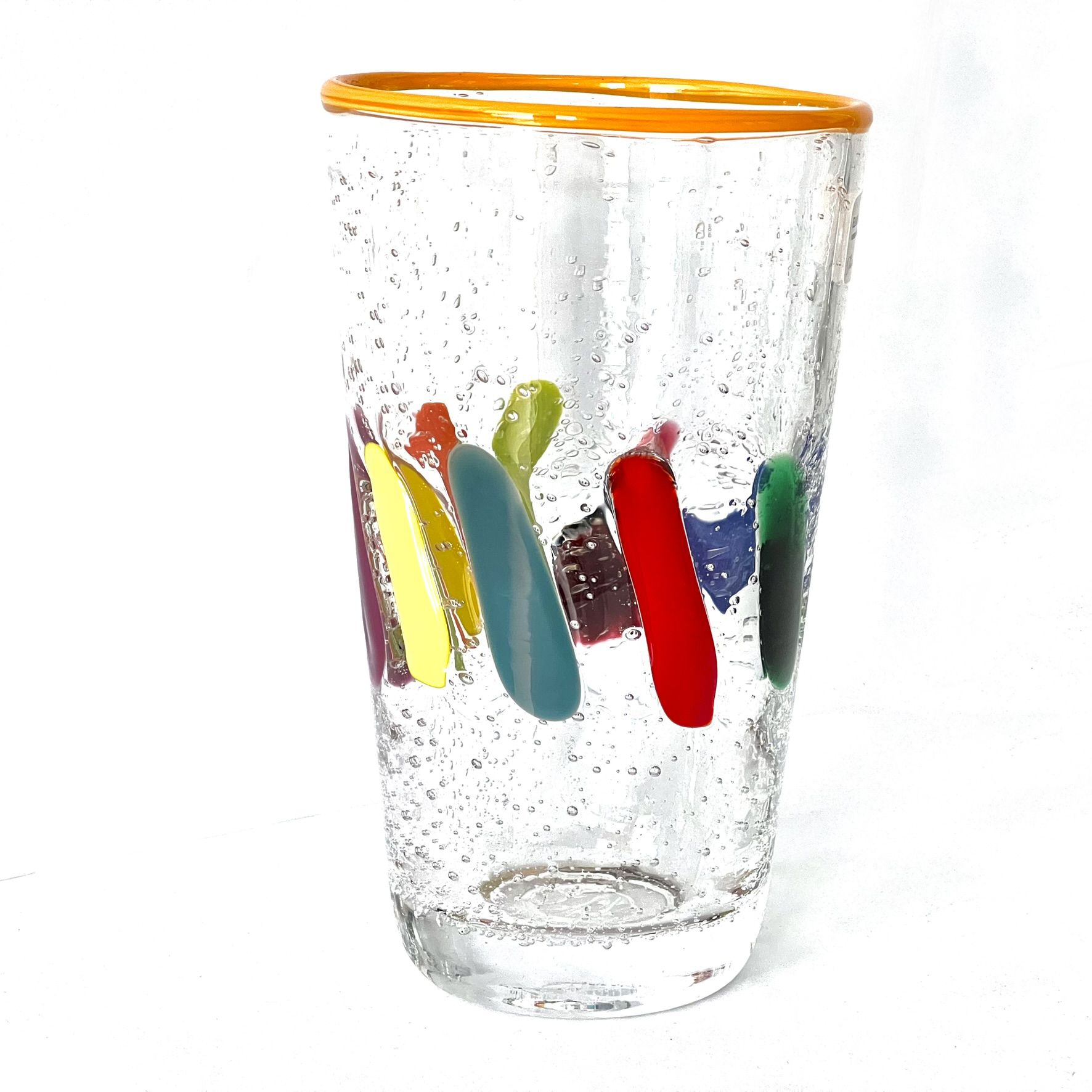 PUEBLO FarbGlasSerie  - Glas, Becher - Rand orange bunt - verspielt - vielfältig PUEBLO FarbGlasSerie  - Glas, Becher - Rand orange bunt - verspielt - vielfältig
