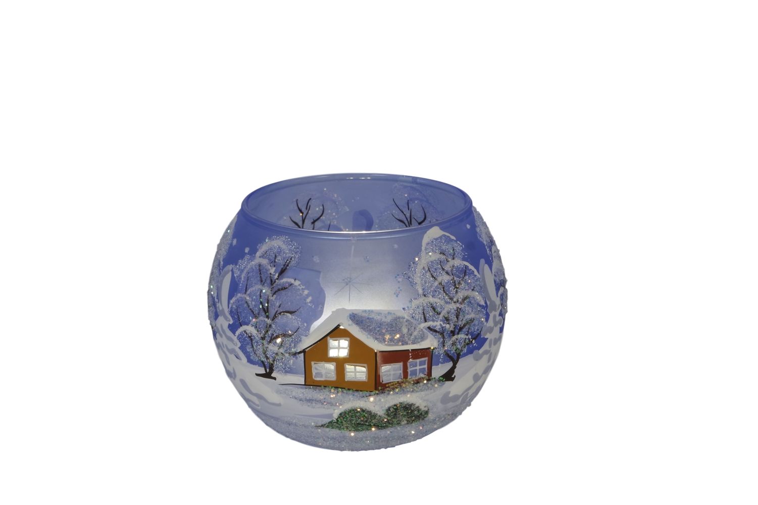 WinterRomantik - Windlicht Winterlandschaft mittel blau kugelförmig ca. 8 cm