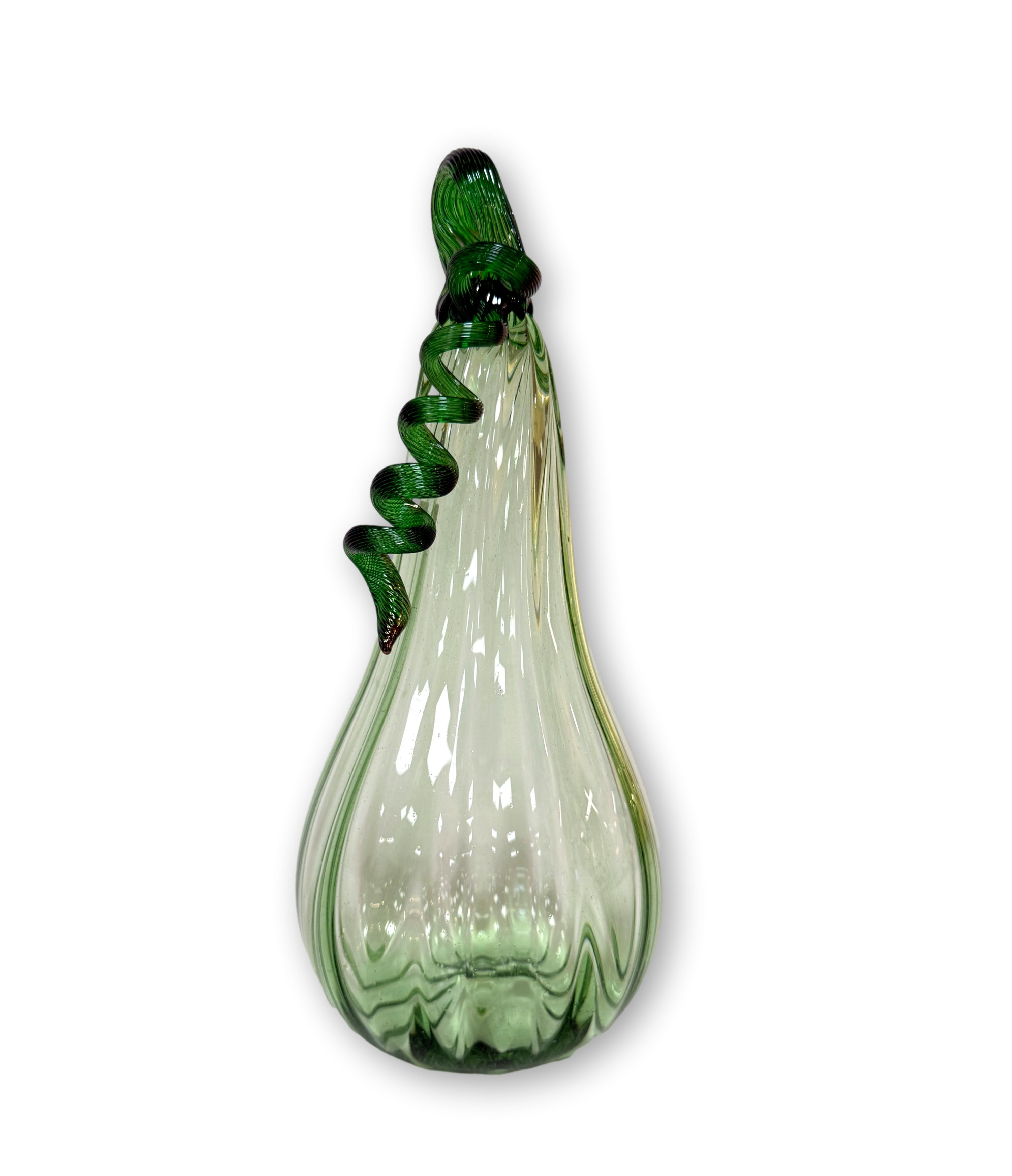 Kürbis aus Glas, grünes Thüringer Waldglas, spitz "flaschenförmig"