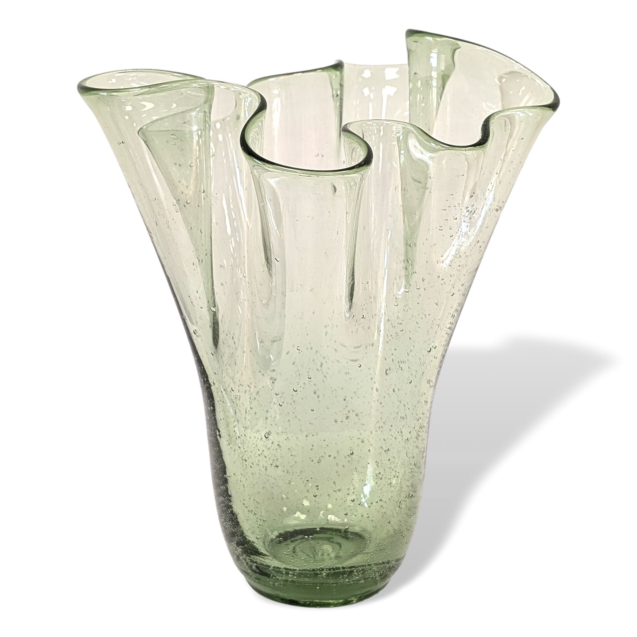Original Thüringer Waldglas, Vase Florentine Faltenvase, ofenfertige, klassische Vase mit dem Abriss