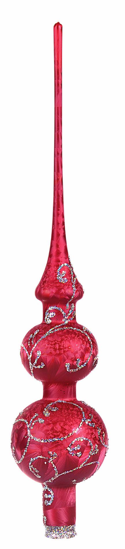 Christbaum Spitze 5/6cm rot gefrostet silberne Ranke Weihnachtsbaumschmuck ROKOKO, 1 St.