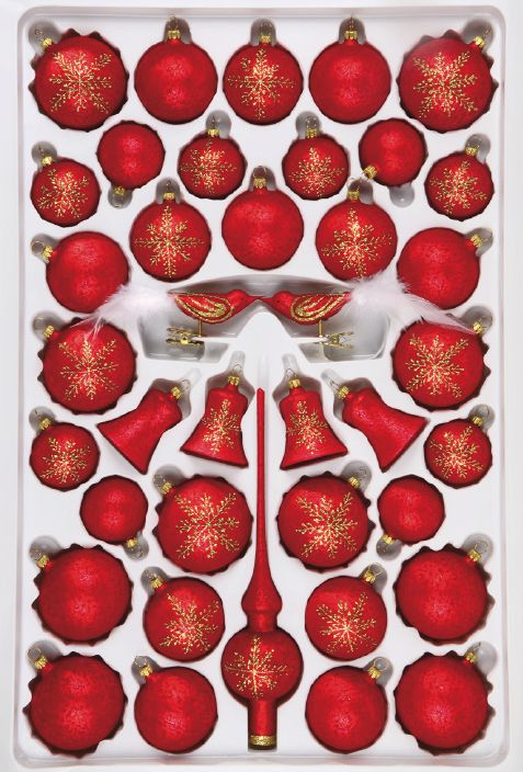 .Christbaumschmuck Sortiment MYSTIC RED 39-teilig Weihnachtsbaumschmuck rot mit goldenen Eiskristallen .Christbaumschmuck Sortiment MYSTIC RED 39-teilig Weihnachtsbaumschmuck rot mit goldenen Eiskristallen