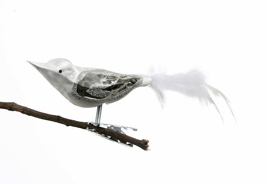 Christbaum Vogel 13 cm weiß gefrostet & Eichblatt silber Weihnachtsbaumschmuck  WINTERZEIT, 4 -teilig Christbaum Vogel 13 cm weiß gefrostet & Eichblatt silber Weihnachtsbaumschmuck  WINTERZEIT, 4 -teilig