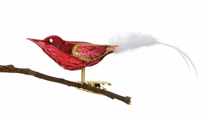 Christbaum Vogel Lauflack Kaminrot Gold verziert ca. 13cm Weihnachtsbaumschmuck NATURZEIT, 4 -teilig