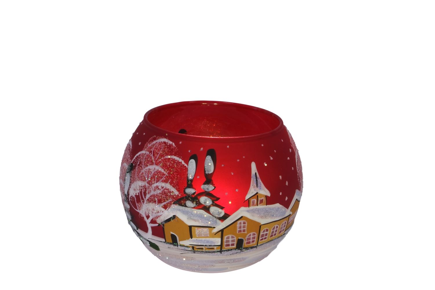 WinterRomantik - Windlicht Winterlandschaft mittel rot kugelförmig ca. 8 cm