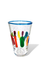 PUEBLO FarbGlasSerie  - Glas, Becher - Rand azurblau bunt - verspielt - vielfältig