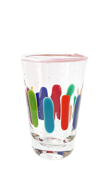 PUEBLO FarbGlasSerie  - Glas, Becher - Rand 2Farbig rot/weiß bunt - verspielt - vielfältig