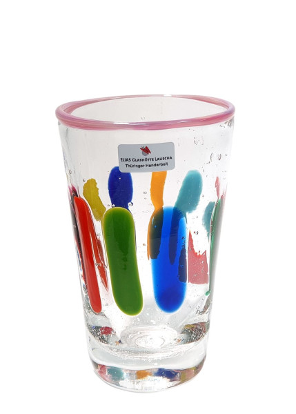 PUEBLO FarbGlasSerie  - Glas, Becher - Rand altrosa/flieder bunt - verspielt - vielfältig