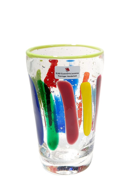PUEBLO FarbGlasSerie  - Glas, Becher - Rand zart grün bunt - verspielt - vielfältig