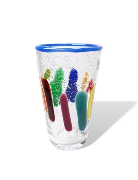 PUEBLO FarbGlasSerie  - Glas, Becher - Rand mittelblau bunt - verspielt - vielfältig