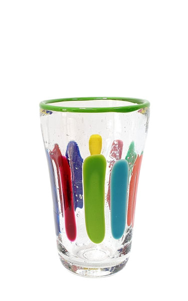 PUEBLO FarbGlasSerie  - Glas, Becher - Rand grün bunt - verspielt - vielfältig