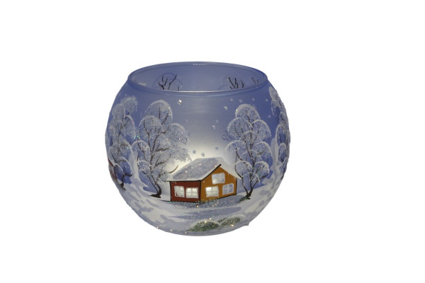 WinterRomantik -  Windlicht Winterlandschaft groß blau kugelförmig ca. 10 cm