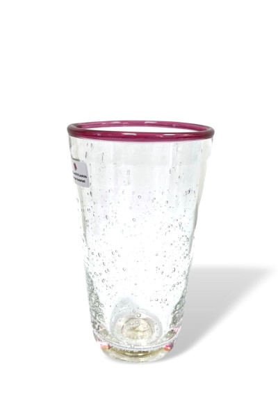 Serie Martha Color - Becherglas ALBERTA mit Rand pink auf prickelnd gebläseltem Kristallglas