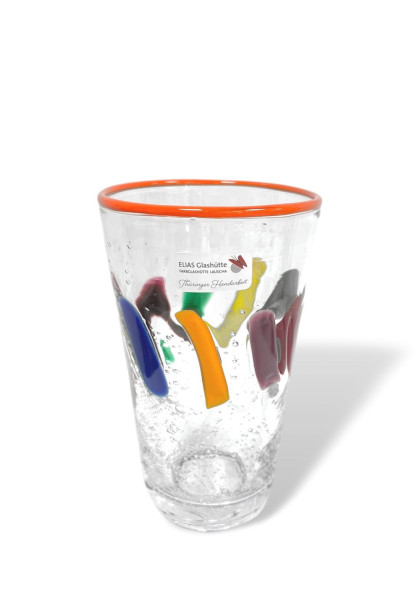 PUEBLO FarbGlasSerie  - Glas, Becher - Rand orange bunt - verspielt - vielfältig