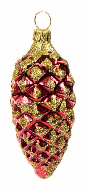 Christbaum Zapfen 6 cm Lauflack Kaminrot Gold verziert Weihnachtsbaumschmuck NATURZEIT, 4 -teilig