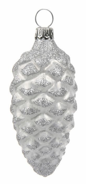 Christbaum Zapfen 8 cm weiß gefrostet & Eichblatt silber Weihnachtsbaumschmuck  WINTERZEIT, 4 -teilig