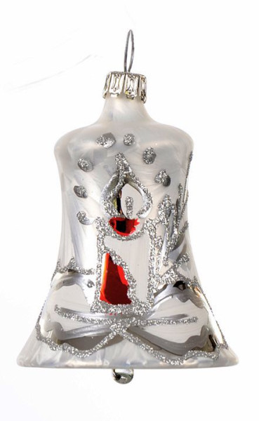 Christbaum Glocke 5 cm weiß gefrostet Kerze rot 3-teilig Weihnachtsbaumschmuck  MÄRCHENZEIT