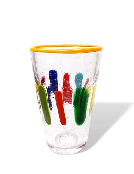 PUEBLO FarbGlasSerie  - Glas, Becher - Rand 2Farbig rot / orange - bunt - verspielt - vielfältig