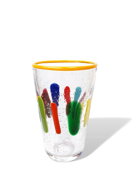 PUEBLO FarbGlasSerie  - Glas, Becher - Rand gelb-orange bunt - verspielt - vielfältig