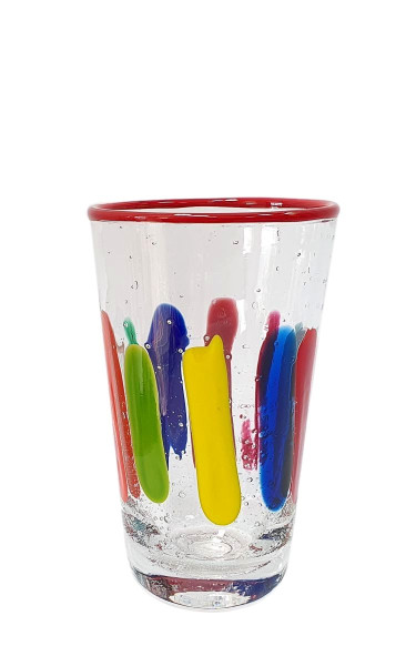 PUEBLO FarbGlasSerie  - Glas, Becher - Rand rot bunt - verspielt - vielfältig